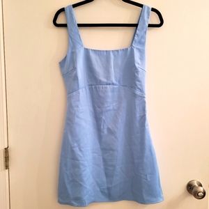 Lulu's Light Blue Satin Square Neck Mini Dress